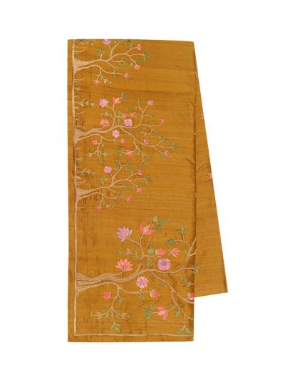 Gracecharm Semi Tussar Tree Branch Floral Embroidered Saree with Small Floral Buttas