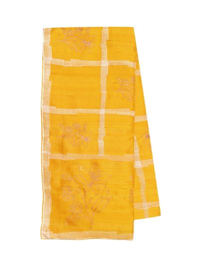 Gracecharm Semi Tussar Window Check Floral Butta Saree with Floral Panel Border