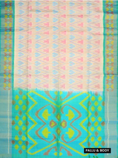Gracecharm Pure Soft Silk Geometric Ikat Motif Contrast Border Saree