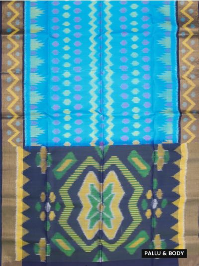 Gracecharm Pure Soft Silk Geometric Ikat Butta Design Zigzag Border Saree