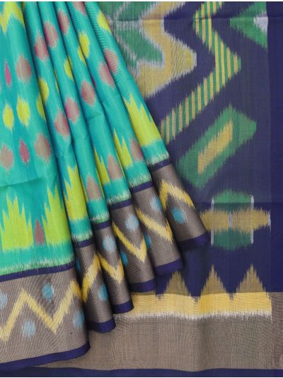 Gracecharm Pure Soft Silk Ikat Geometric Design with Border Saree
