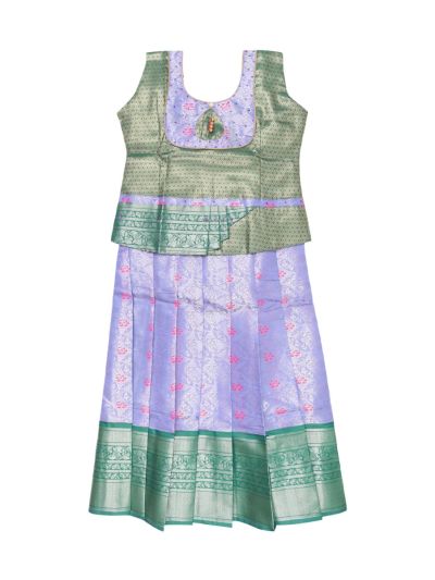 Charming Girls Sage Green Art Silk Pattu Pavadai Set
