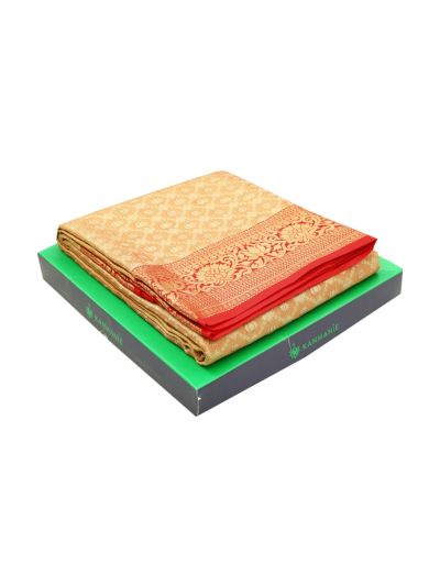 Kanmanie Pure Silk Lotus and Floral Butta with 6 Inch Zari Border Saree