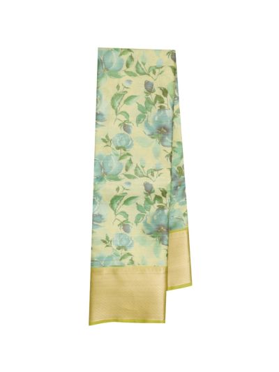 Gracecharm Art Soft Silk Watercolour Rose Floral Print Border Saree