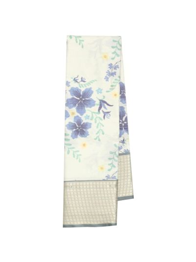 Gracecharm Art Soft Silk Blue Hibiscus Floral Print Border Saree