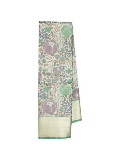 Gracecharm Art Soft Silk Cabbage Rose Floral Print Border Saree