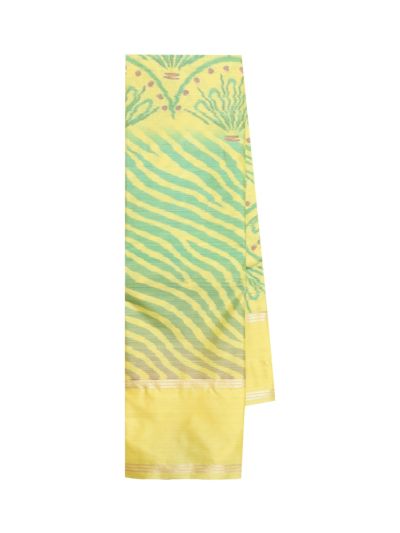Gracecharm Art Soft Silk Wavy Stripe with Fan Floral Panel Saree