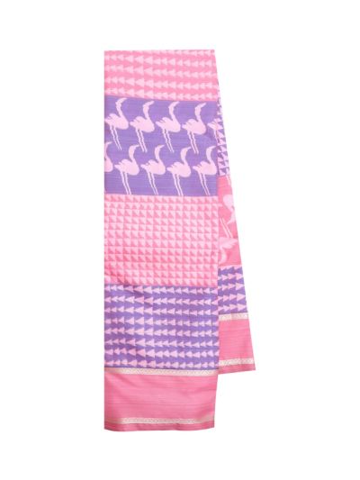 Gracecharm Art Soft Silk Flamingo Triangle Panel with Scallop Pallu Saree