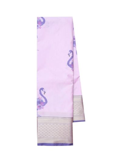 Gracecharm Art Soft Silk Floral Flamingo Butta with Diamond Border Saree