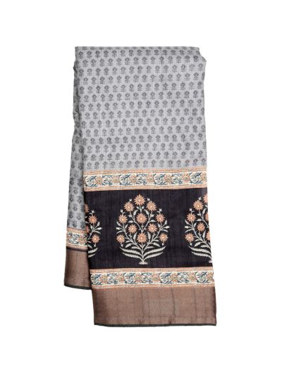 Gracecharm Semi Tussar Floral Sprig Butta Bouquet Pallu Border Saree