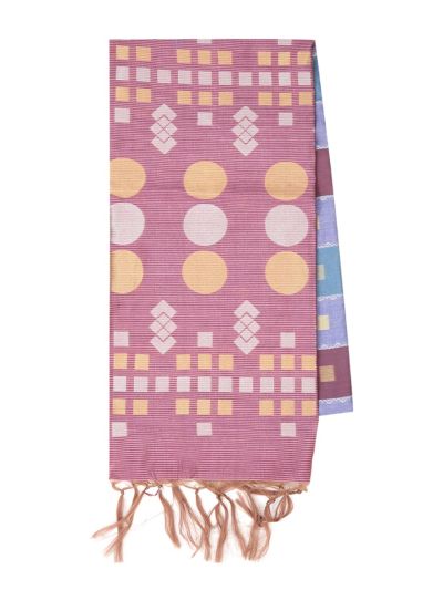 Gracecharm Art Dupion Striped Square Butta Geometric Circle Pallu Saree