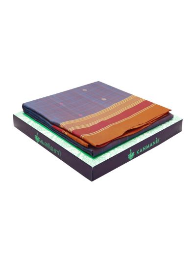 Kanmanie Soft Silk Checked Dual-Tone Butta with 6 Inch Traditional Border Saree
