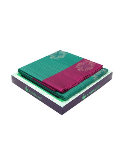 Kanmanie Soft Silk Dual Floral Butta Zari Stripe with 5 Inch Asthiri Butta Border Saree
