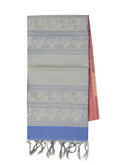Gracecharm Art Dupion Floral Grid Butta Annapakshi Yali Pallu Saree