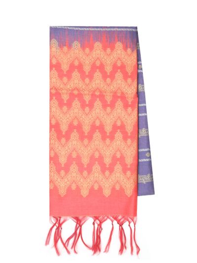 Gracecharm Art Dupion Floral Stripe Butta Checked Border Ogee Pallu Saree