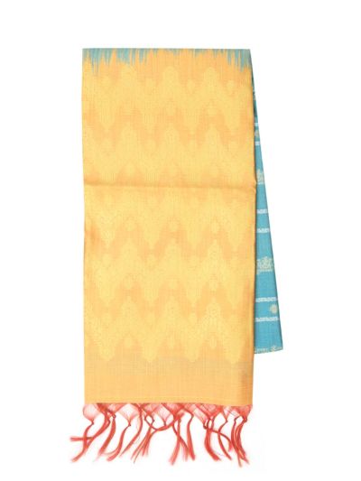 Gracecharm Art Dupion Floral Stripe Butta Checked Border Ogee Pallu Saree