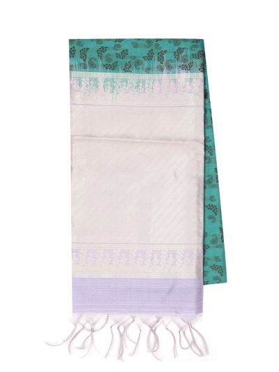 Gracecharm Art Dupion Paisley Leaf Jaal Bouquet Border Silver Pallu Saree