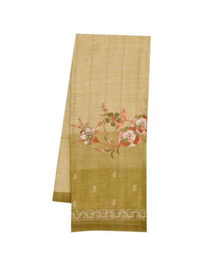 Gracecharm Semi Tussar L-Shaped Floral Vine Paisley Border Printed Saree