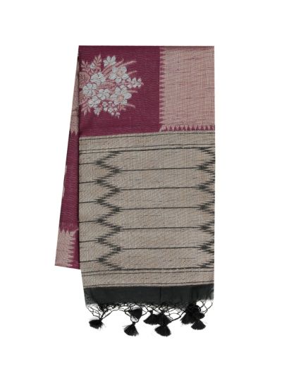 Gracecharm Kota Tussar Floral Bouquet Check Zigzag Stripe Pallu Saree