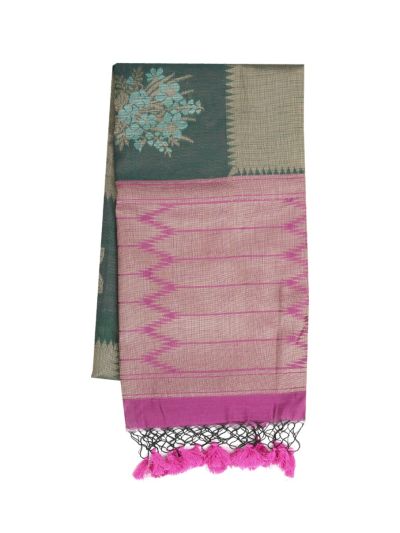 Gracecharm Kota Tussar Floral Bouquet Check Serrated Zigzag Pallu Saree