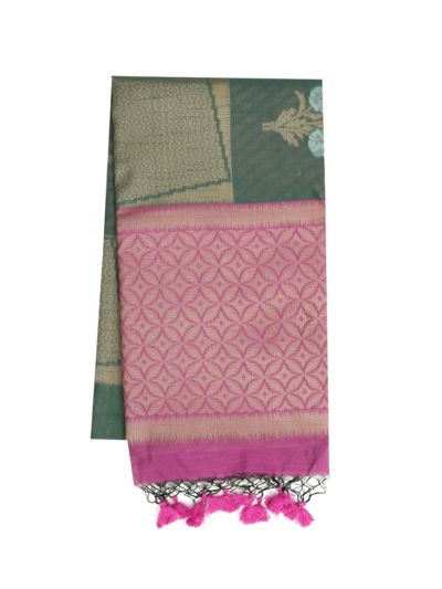 Gracecharm Kota Tussar Floral Spray Check Petal Lattice Pallu Saree