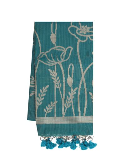 Gracecharm Kota Linen Poppy Floral Motif Garden Pallu Saree