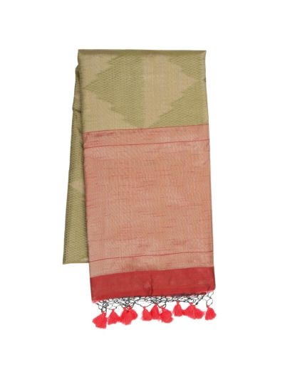 Gracecharm Kota Tussar Triangle Tessellation Serrated Stripe Pallu Saree