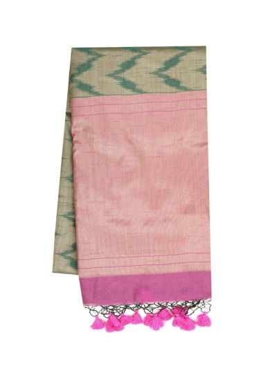 Gracecharm Kota Tussar Serrated Zigzag Contrast Plain Pallu Saree