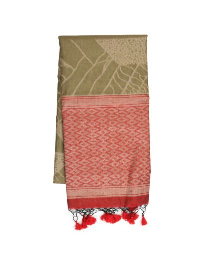 Gracecharm Kota Tussar Chevron Leaf Jaal Contrast Trellis Pallu Saree