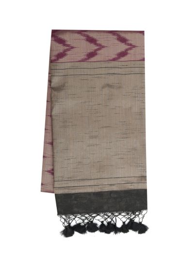 Gracecharm Kota Tussar Serrated Zigzag Black Border Pallu Saree