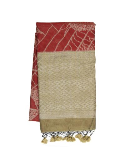 Gracecharm Kota Tussar Leaf Vein Chevron Jaal Diamond Trellis Pallu Saree