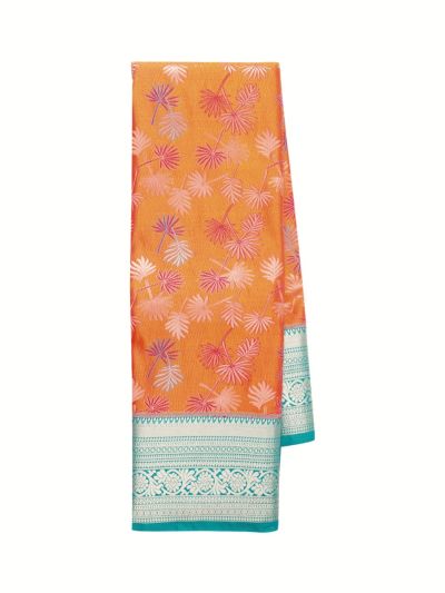 Gracecharm Gift Art Silk Fern Leaf Sprig Teardrop Medallion Pallu Saree