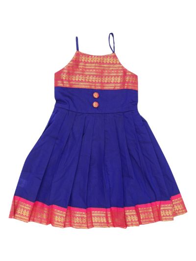 Kutty Kanmanie Girls Poly Cotton Contrast Border Pleated Frock