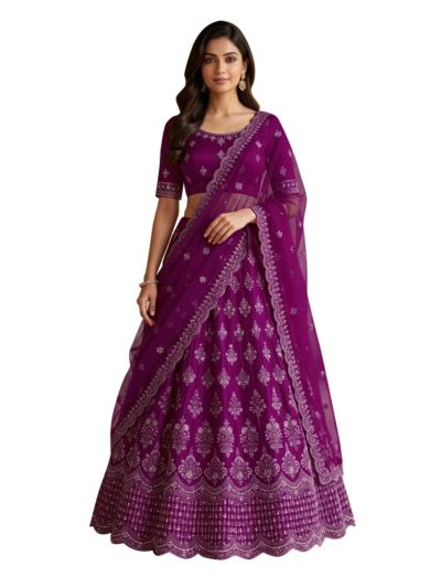 Graceful Essence Twill Net Floral Embroidered Semi-Stitched Lehenga Choli