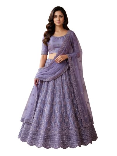 Graceful Essence Twill Net Floral Embroidered Semi-Stitched Lehenga Choli