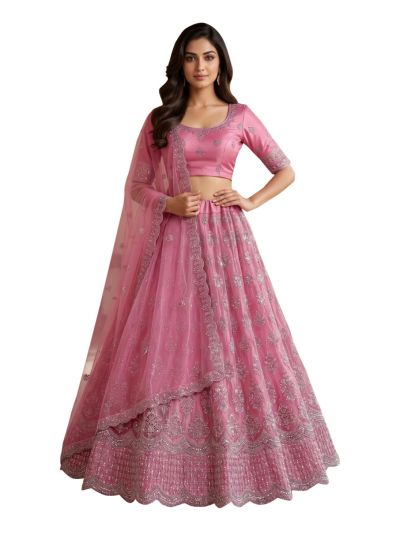Graceful Essence Twill Net Embroidered Semi-Stitched Lehenga Choli  