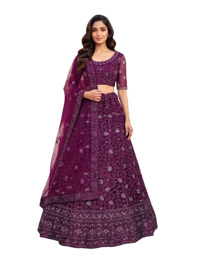 Graceful Essence Net Floral Jaal Embroidered Semi-Stitched Lehenga Choli