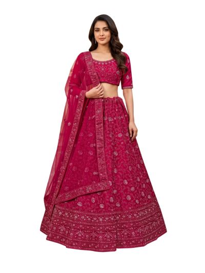 Graceful Essence Net Floral Vine Embroidered Semi-Stitched Lehenga Choli