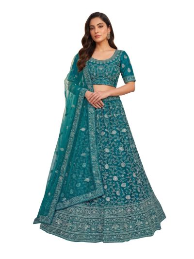 Graceful Essence Net Floral Creeper Embroidered Semi-Stitched Lehenga Choli