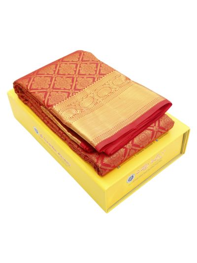 Vivaha Pure Silk Wedding Kanchipuram Floral Medallion Geometric Pallu Saree