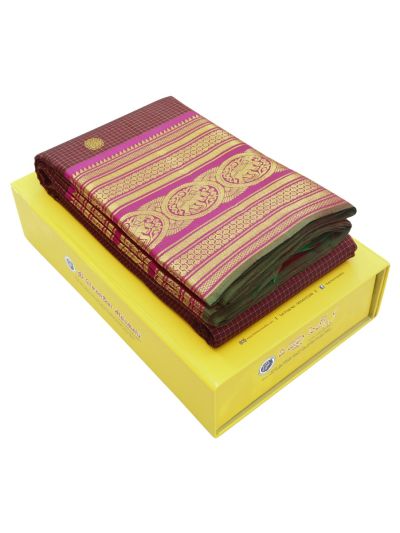 Vivaha Arani Pure Silk Micro Check Butta Diamond Pallu Elephant Border Saree