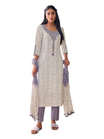 Graceful Muse Readymade Striped Butta Floral Yoke Embroidered Salwar Kameez