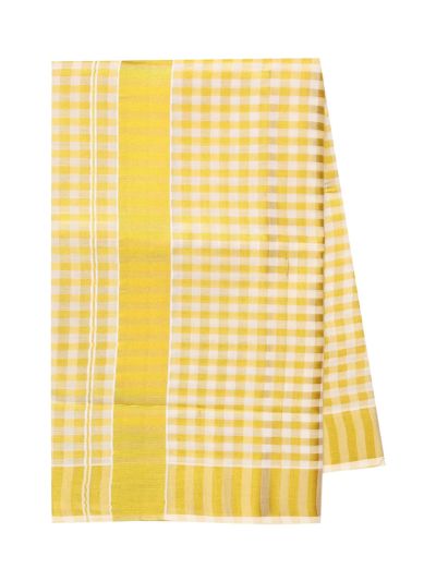 Kerala Cotton Gingham Check Contrast Striped Border Saree