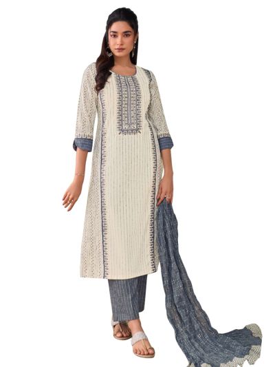 Graceful Muse Readymade Striped Floral Panel Salwar Kameez