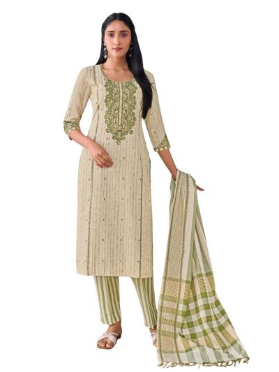 Graceful Muse Readymade Striped Floral Panel Yoke Salwar Kameez