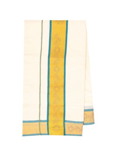 Kerala Cotton Plain Floral Vine Stone Work Kasavu Border Saree