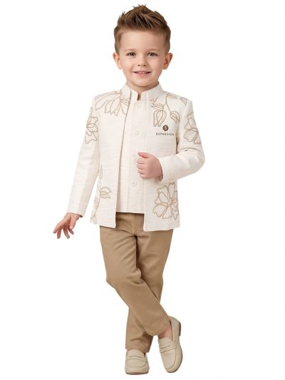 Gracecharm Boys Floral Blazer with Nehru Waistcoat and Pant Set