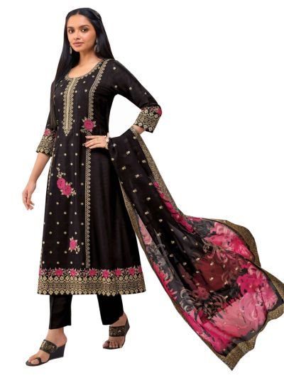 Graceful Muse Readymade Floral Butta Round Neck Embroidered Salwar Kameez