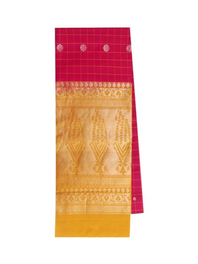 Gracecharm Pure Soft Silk Checked Floral Butta Zari Pallu Saree