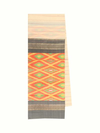 Gracecharm Pure Soft Silk Striped Ikat Diamond Pallu Saree